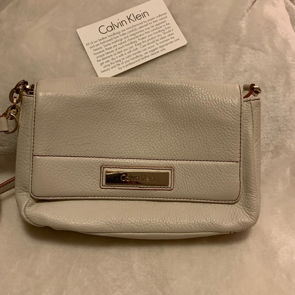 Calvin Klein real leather white shoulder bag